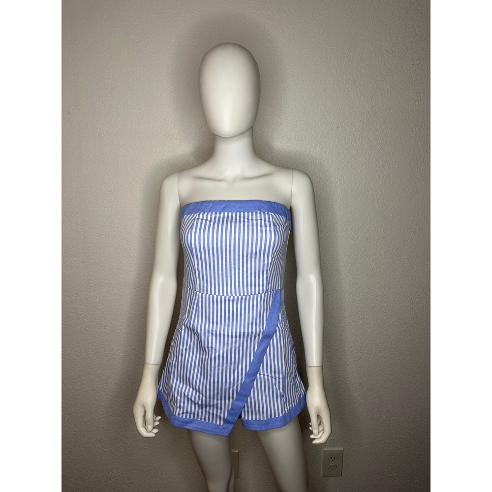 Baby Pink Blue White Striped Strapless Skort Romper NWT